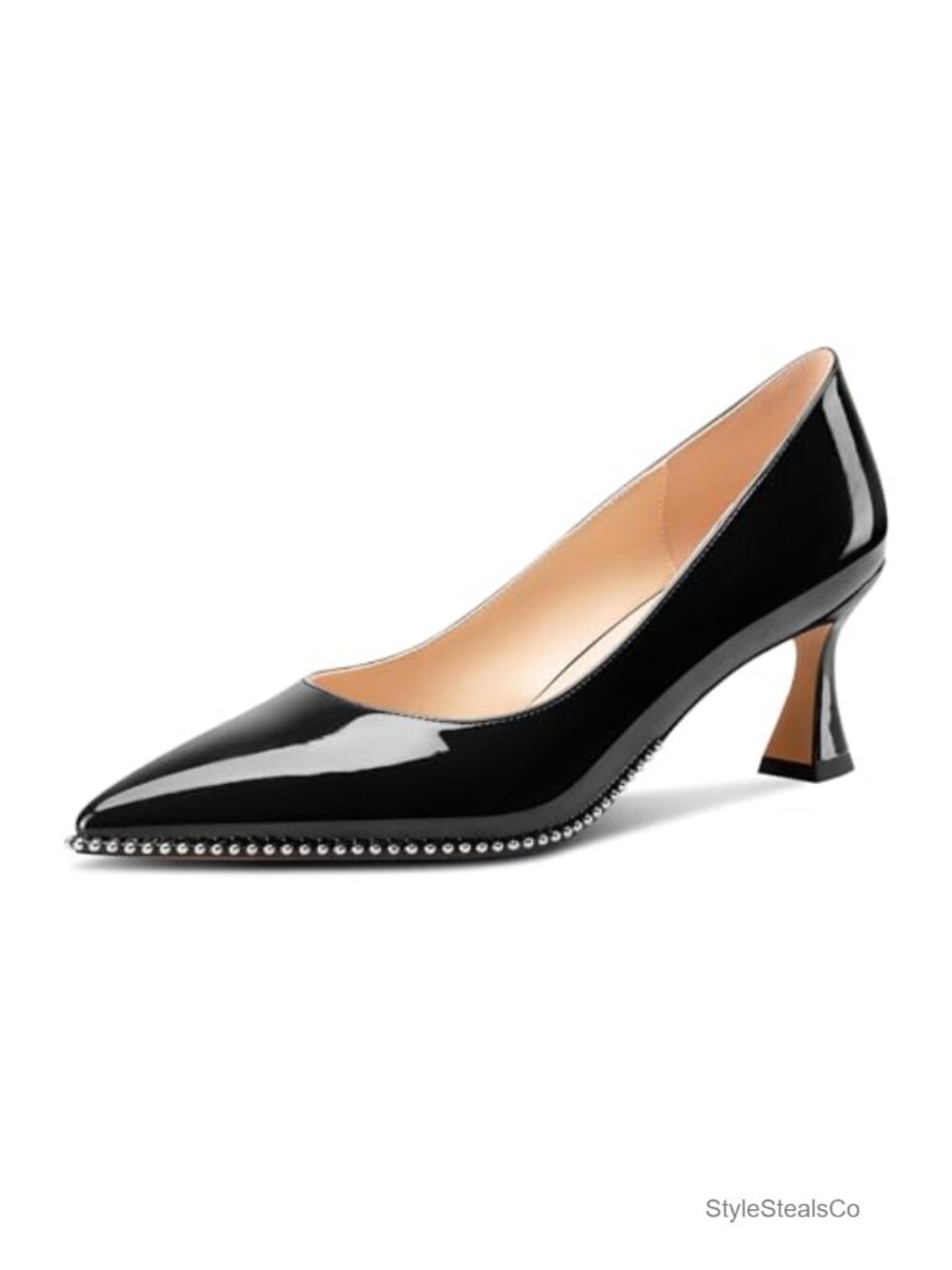 Womens Mid Kitten Heel Pointed Toe Slip-On Patent Leather Pumps Formal Party